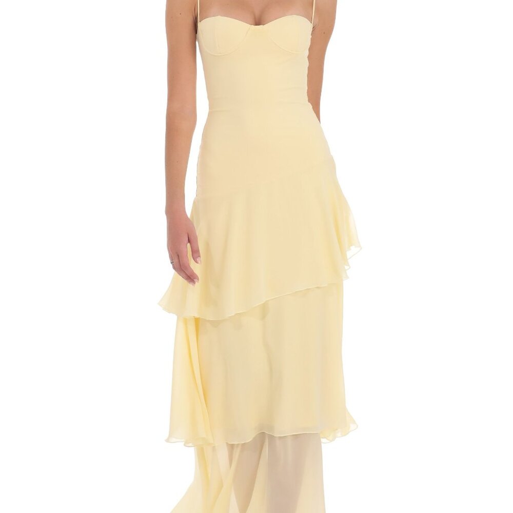 NWT Lucy in the sky long ruffle maxi dress yellow
